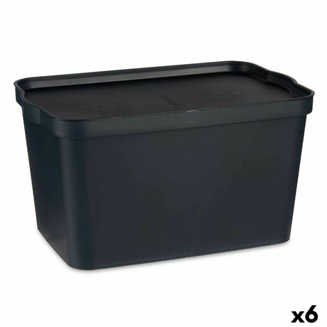 Caixa de Armazenagem com Tampa Antracite Plástico 24 L 29,3 x 24,5 x 45 cm (6 Unidades) - EcoNest