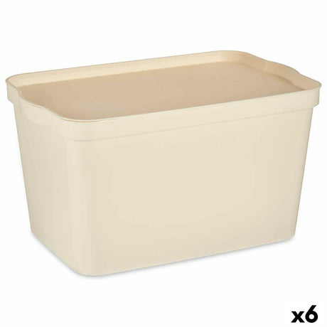 Caixa de Armazenagem com Tampa Creme Plástico 24 L 29,3 x 24,5 x 45 cm (6 Unidades) - EcoNest