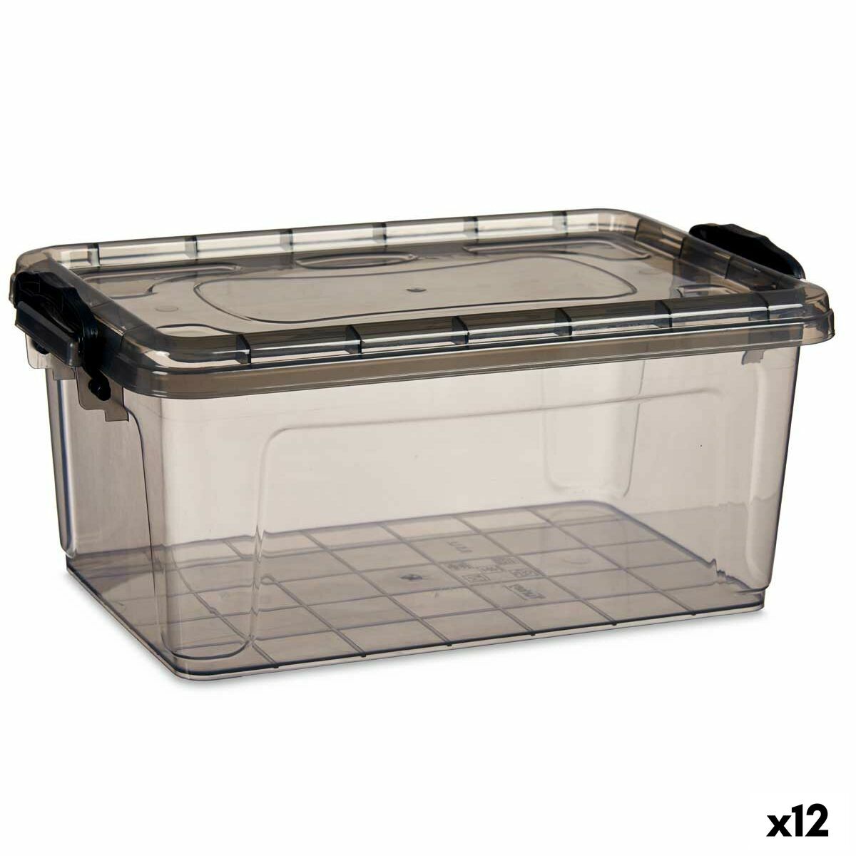 Caixa de Armazenagem com Tampa Antracite Plástico 8,5 L 24 x 16 x 37 cm (12 Unidades) - EcoNest