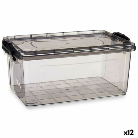 Caixa de Armazenagem com Tampa Antracite Plástico 13,7 L 27,5 x 18 x 42,5 cm (12 Unidades) - EcoNest