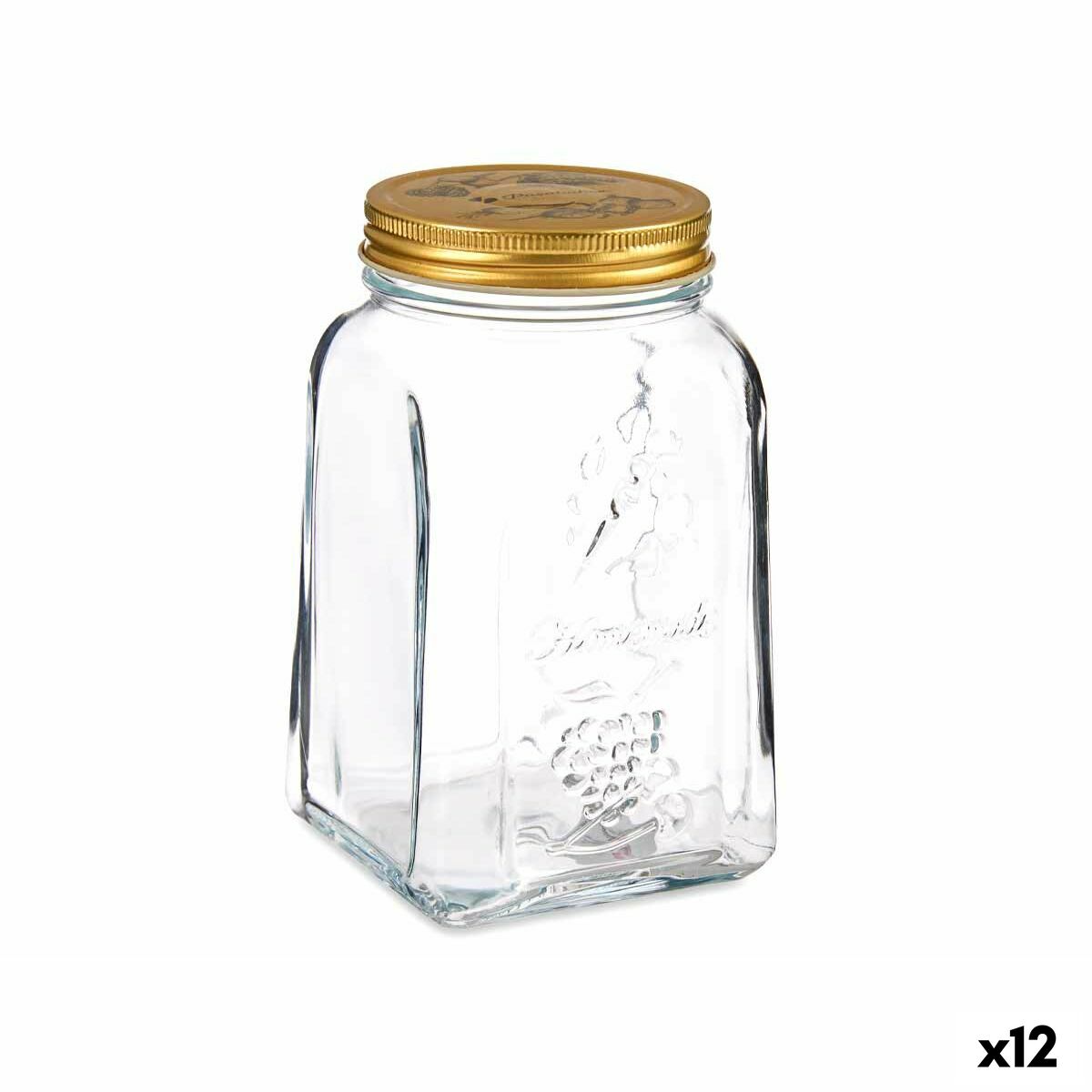 Frasco Homemade Transparente Dourado Metal Vidro 1 L 9,8 x 17 x 9,8 cm (12 Unidades) - EcoNest