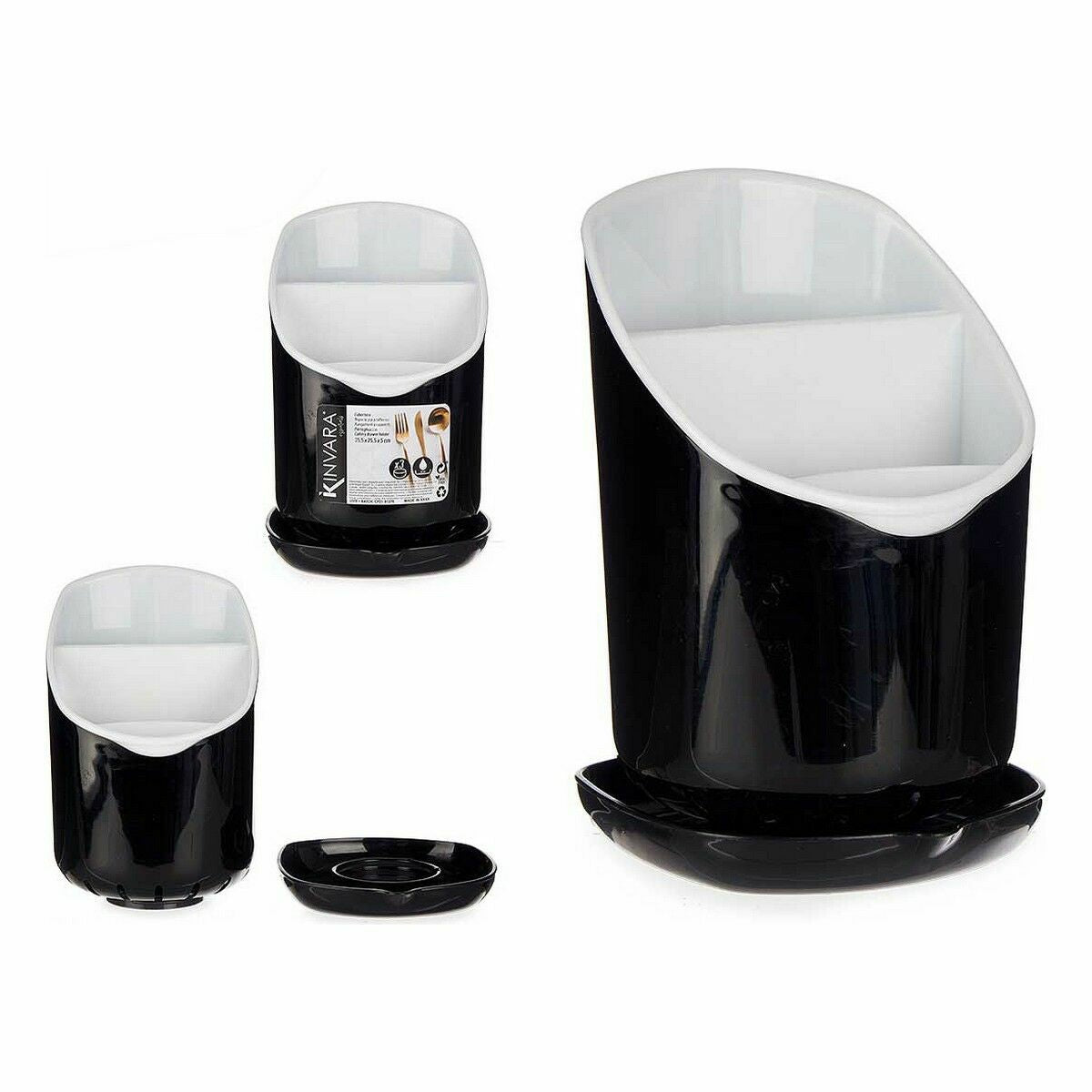 Escorredor de Talheres Smoking Branco Preto Plástico 12 x 19 x 12,5 cm (12 Unidades) - EcoNest