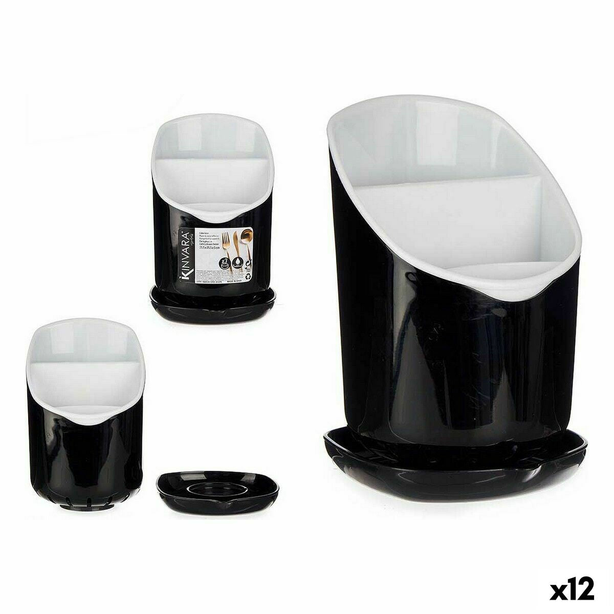 Escorredor de Talheres Smoking Branco Preto Plástico 12 x 19 x 12,5 cm (12 Unidades) - EcoNest