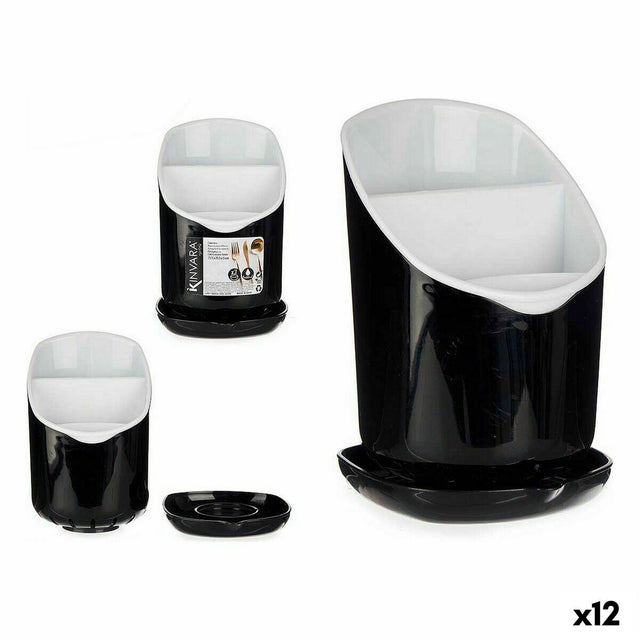 Escorredor de Talheres Smoking Branco Preto Plástico 12 x 19 x 12,5 cm (12 Unidades) - EcoNest