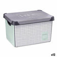 Caixa de Armazenagem com Tampa Home Quadriculado 22 L Cinzento Plástico 29 x 23,5 x 39 cm (12 Unidades) - EcoNest