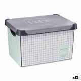 Caixa de Armazenagem com Tampa Home Quadriculado 22 L Cinzento Plástico 29 x 23,5 x 39 cm (12 Unidades) - EcoNest