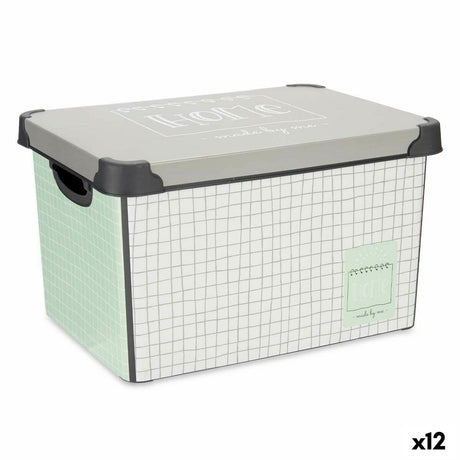 Caixa de Armazenagem com Tampa Home Quadriculado Cinzento Plástico 17 L 28 x 22 x 37 cm (12 Unidades) - EcoNest