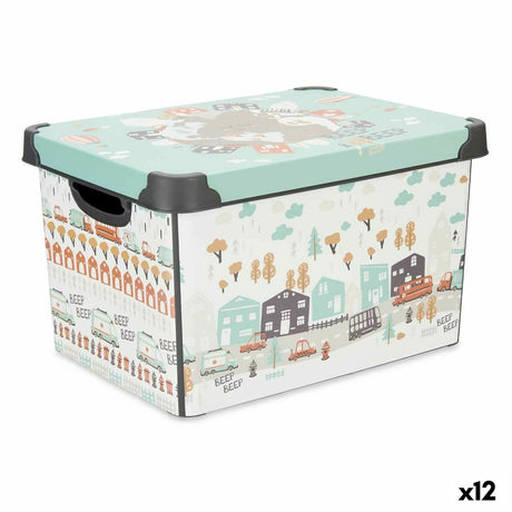 Caixa de Armazenagem com Tampa Infantil Estrada Plástico 17 L 27,5 x 22 x 36,5 cm (12 Unidades) - EcoNest
