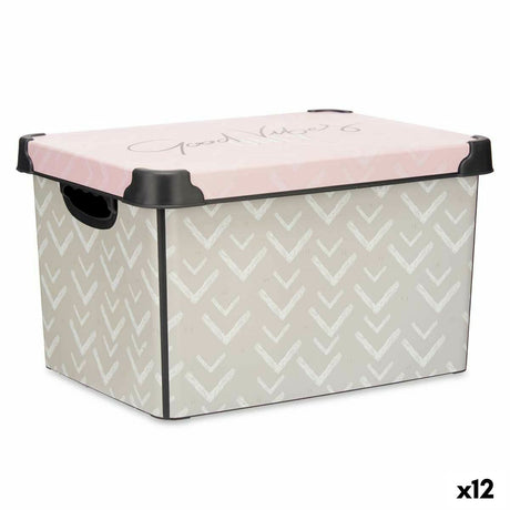 Caixa de Armazenagem com Tampa Vibes Flechas 22 L Cor de Rosa Plástico 30 x 23,5 x 40 cm (12 Unidades) - EcoNest