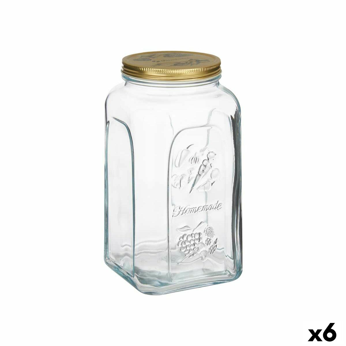 Frasco Homemade Transparente Dourado Metal Vidro 3 L 13 x 25 x 13 cm (6 Unidades) - EcoNest