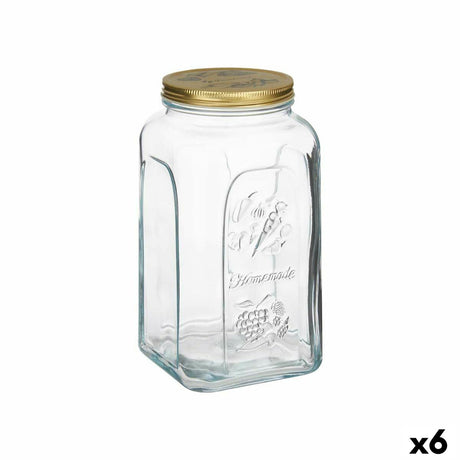Frasco Homemade Transparente Dourado Metal Vidro 3 L 13 x 25 x 13 cm (6 Unidades) - EcoNest