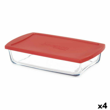 Lancheira Borcam Vermelho Transparente Vidro de Borosilicato 1,3 L (4 Unidades) - EcoNest