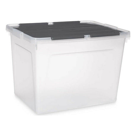 Caixa de Armazenagem com Tampa 48 L Transparente Antracite (6 Unidades) - EcoNest
