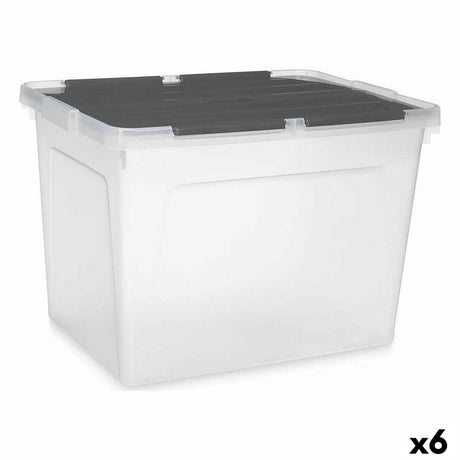 Caixa de Armazenagem com Tampa 48 L Transparente Antracite (6 Unidades) - EcoNest