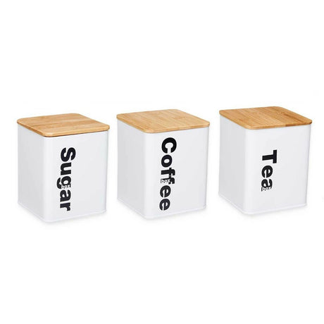 Conjunto de Potes 3 Peças Branco Natural Metal Bambu 1,5 ml - EcoNest