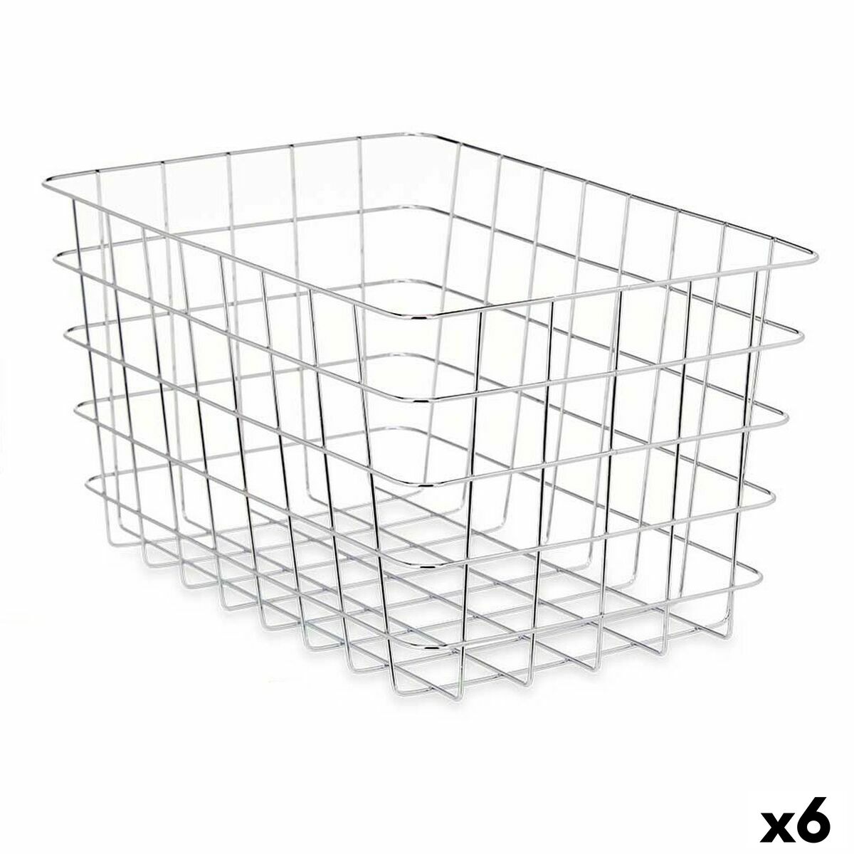 Cesta Multiusos Retangular Prateado Metal 38 x 21 x 26 cm (6 Unidades) - EcoNest