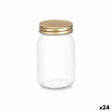 Frasco Transparente Dourado Metal Vidro 500 ml 8 x 13 x 8 cm (24 Unidades) - EcoNest