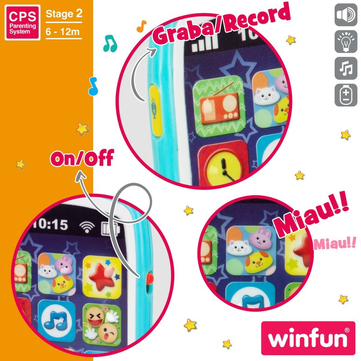 Telefone de brincar Winfun 7,5 x 14 x 2 cm (6 Unidades) - EcoNest