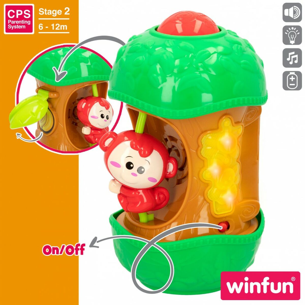 Brinquedo Interativo para Bebés Winfun Macaco 11,5 x 20,5 x 11,5 cm (6 Unidades) - EcoNest