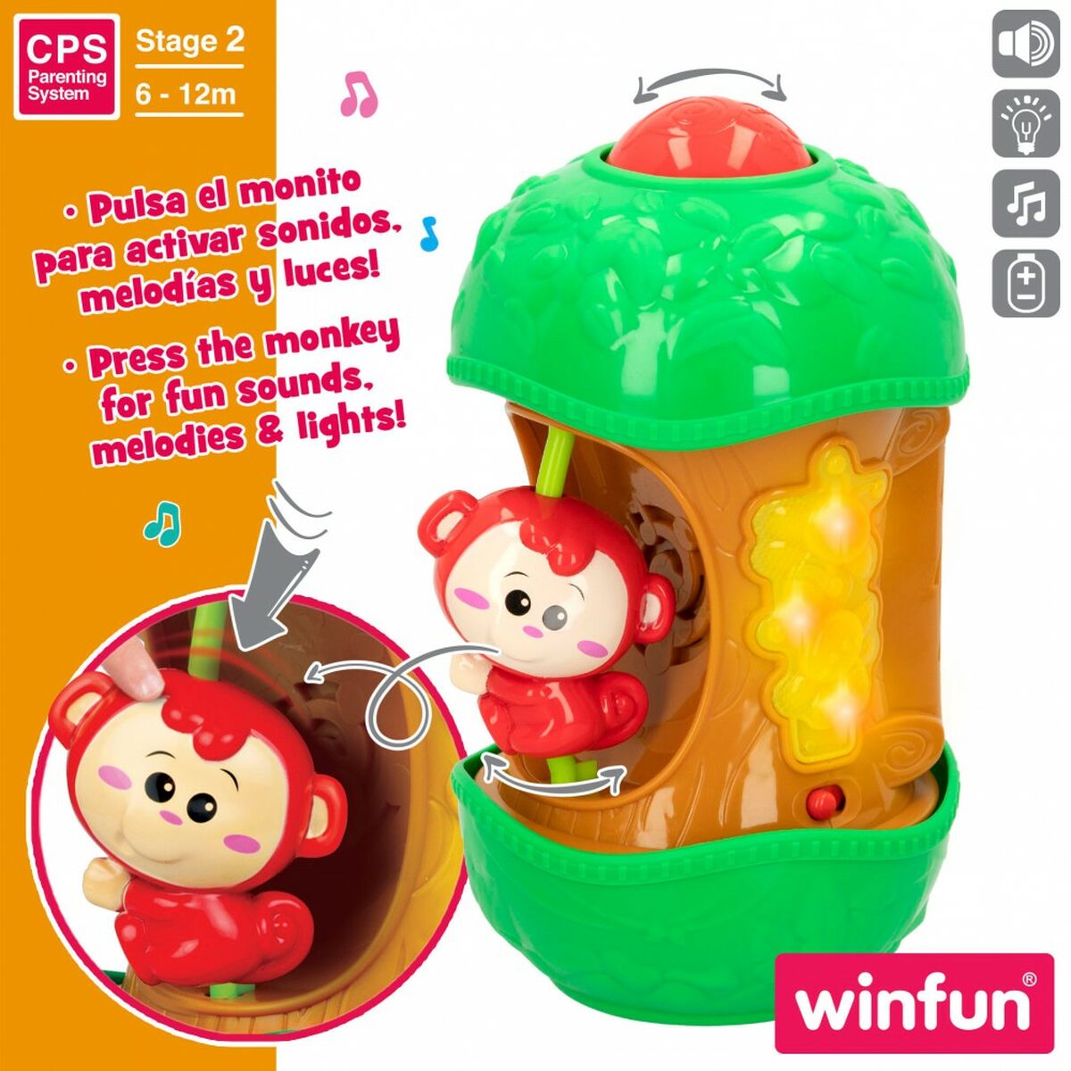 Brinquedo Interativo para Bebés Winfun Macaco 11,5 x 20,5 x 11,5 cm (6 Unidades) - EcoNest