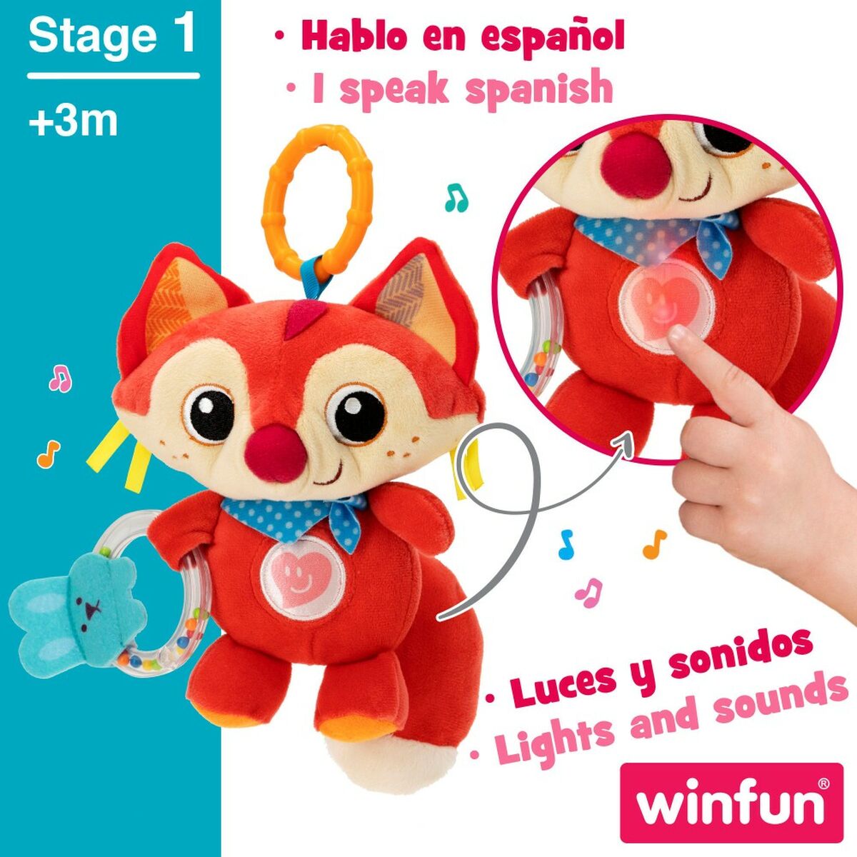 Peluche Chocalho Winfun Raposa 13,5 x 26,5 x 7,5 cm (6 Unidades) - EcoNest