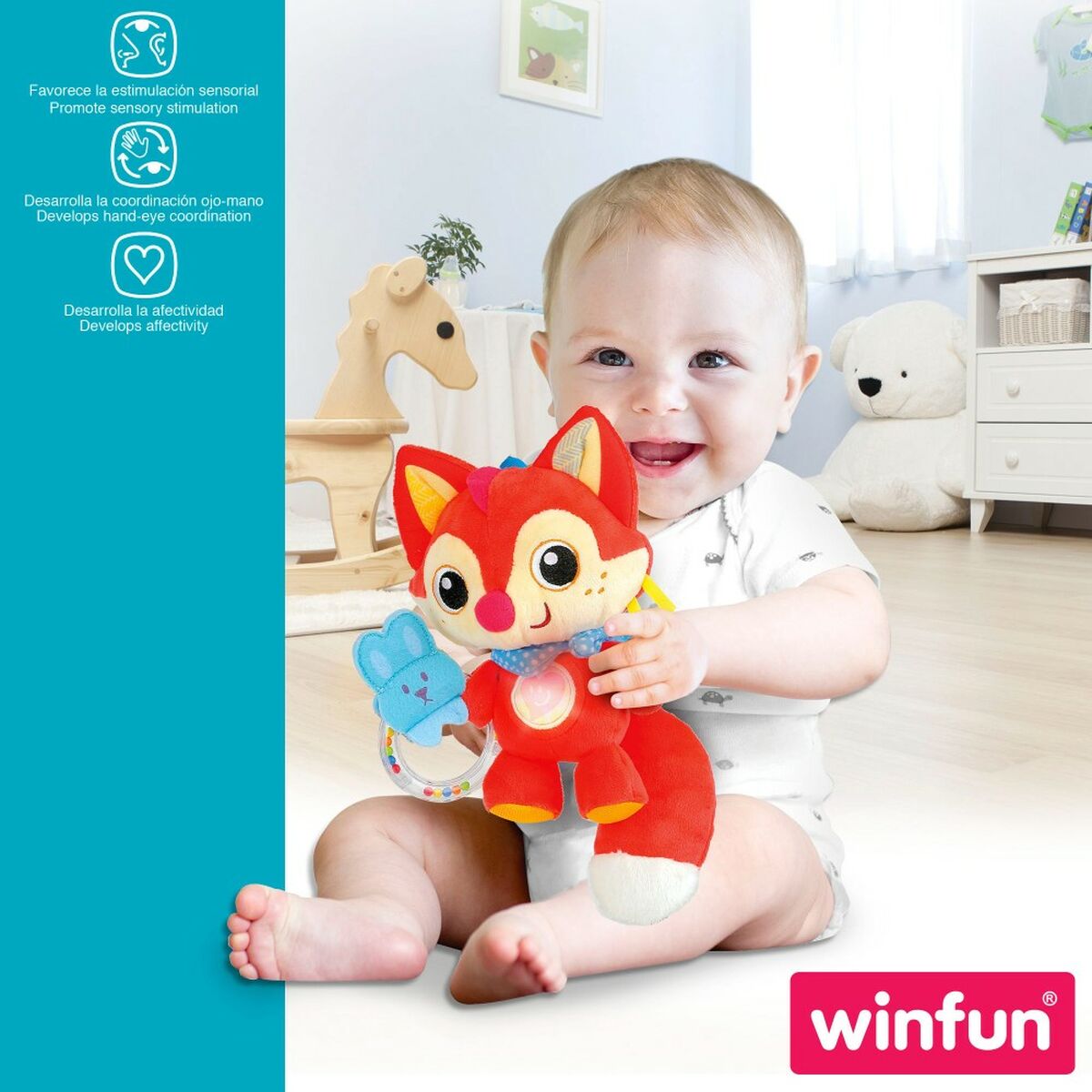 Peluche Chocalho Winfun Raposa 13,5 x 26,5 x 7,5 cm (6 Unidades) - EcoNest