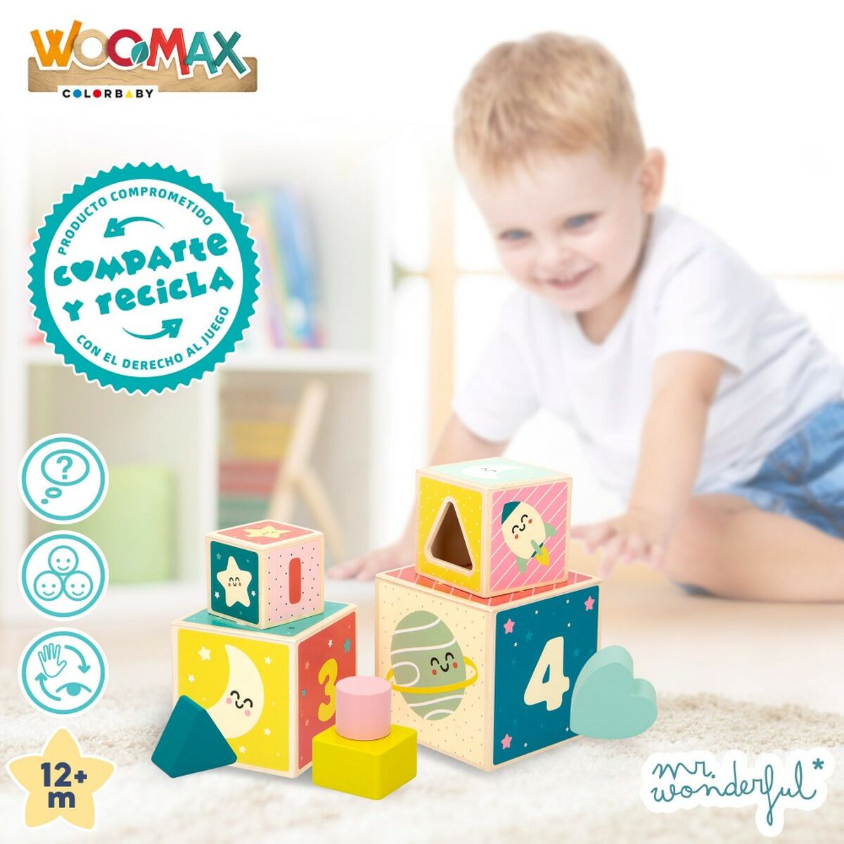 Blocos de Construção Mr. Wonderful 8 Peças 12 x 12 x 12 cm (6 Unidades) - EcoNest