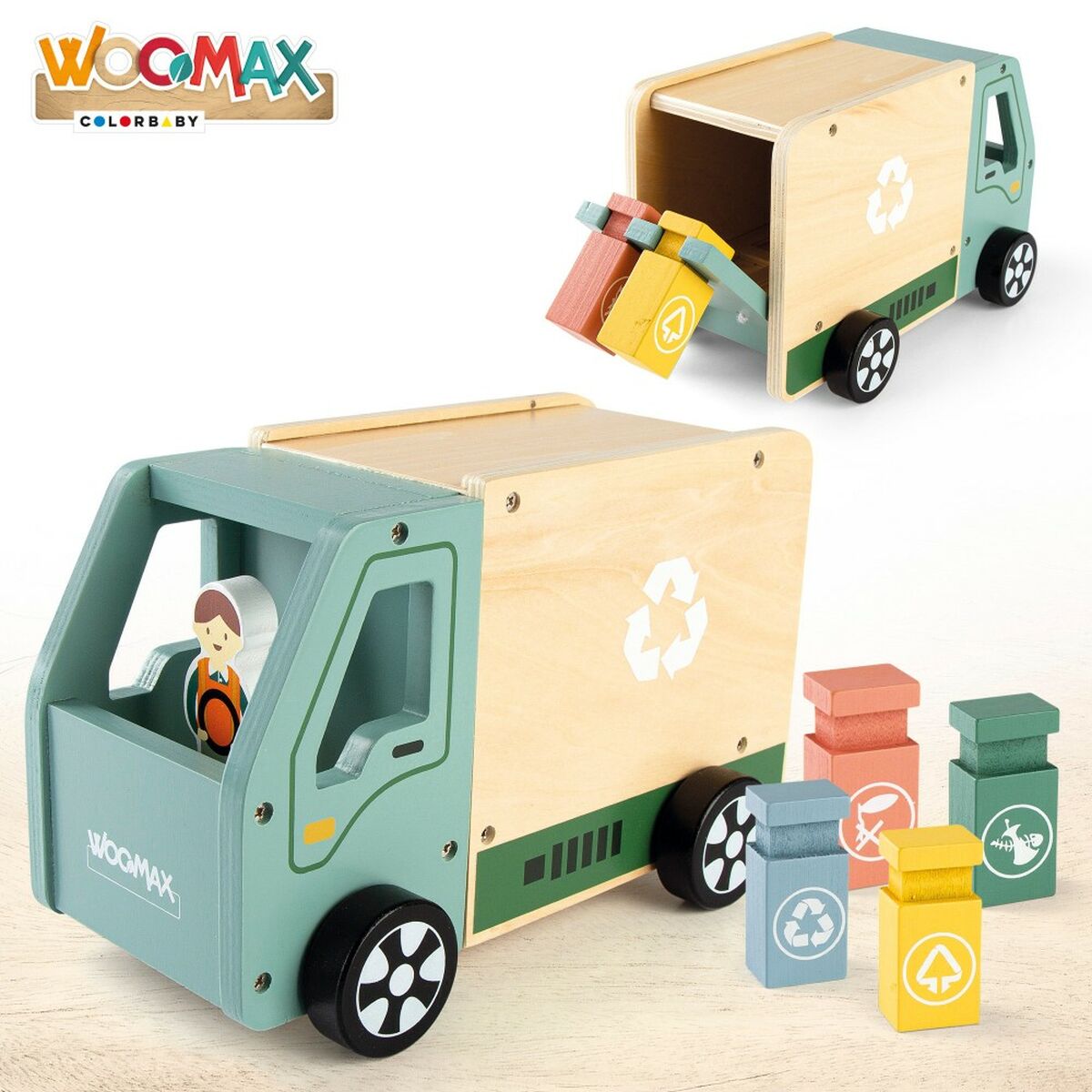 Camião de Lixo Woomax Brinquedo 8 Peças 24 x 15 x 13,5 cm (4 Unidades) - EcoNest