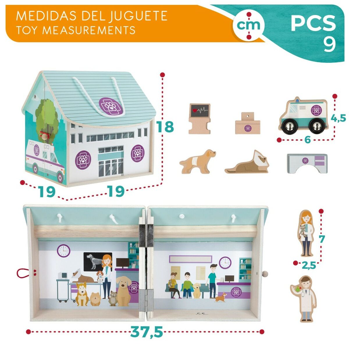 Playset Woomax Veterinário 9 Peças 4 Unidades 19 x 18 x 19 cm - EcoNest