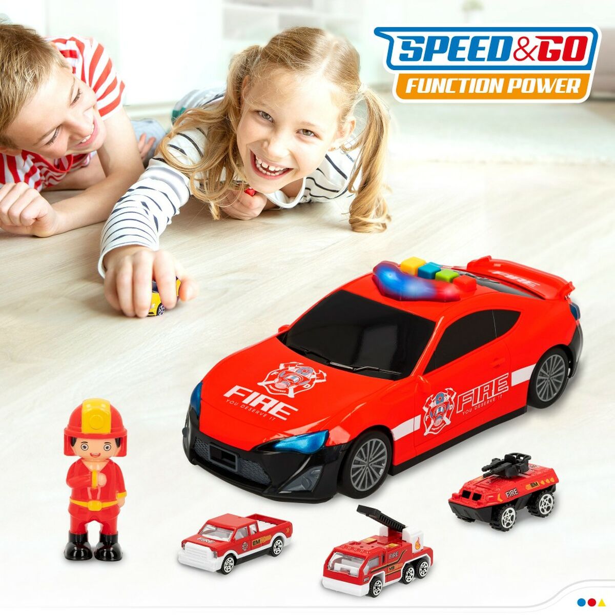 Playset de Veículos Speed & Go Bombeiro Leve Som 1:64 (4 Unidades) - EcoNest