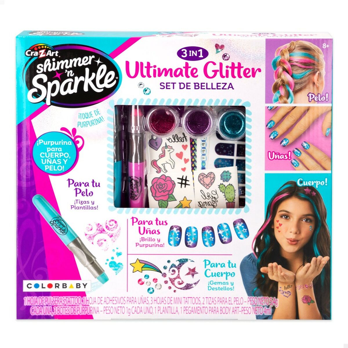 Conjunto de Beleza Cra-Z-Art Infantil Unhas Cabelo Corpo Purpurina 4 Unidades - EcoNest