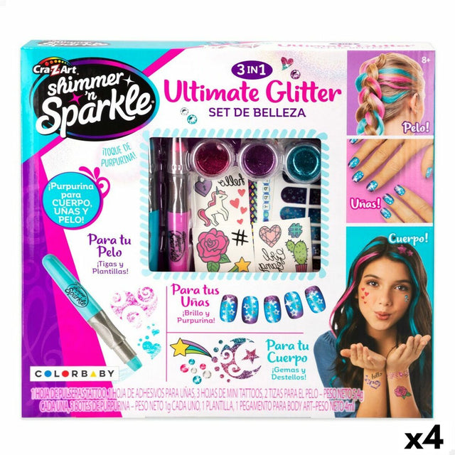 Conjunto de Beleza Cra-Z-Art Infantil Unhas Cabelo Corpo Purpurina 4 Unidades - EcoNest