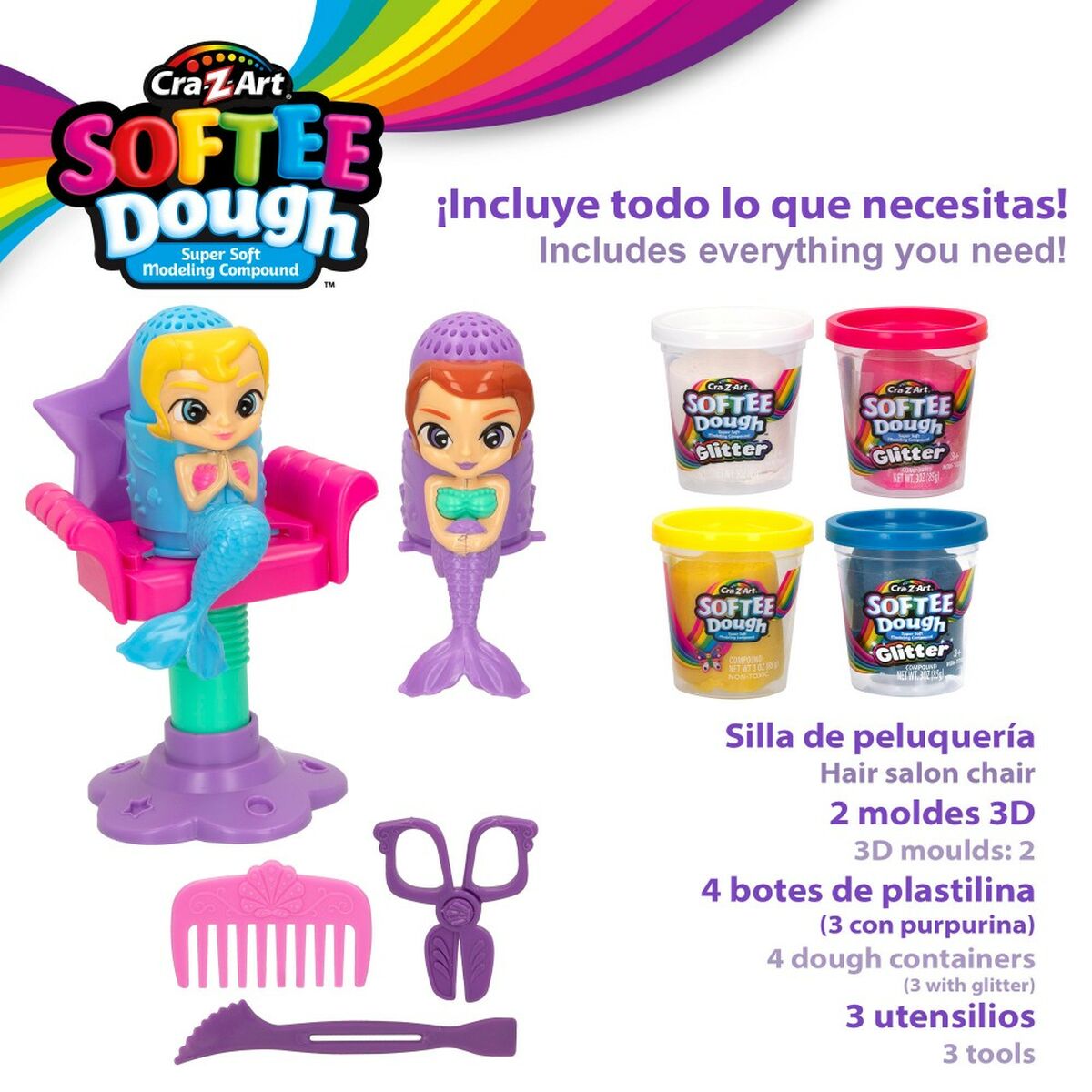 Jogo de Plasticina Cra-Z-Art Softee Dough Cabelo sirenas (4 Unidades) - EcoNest