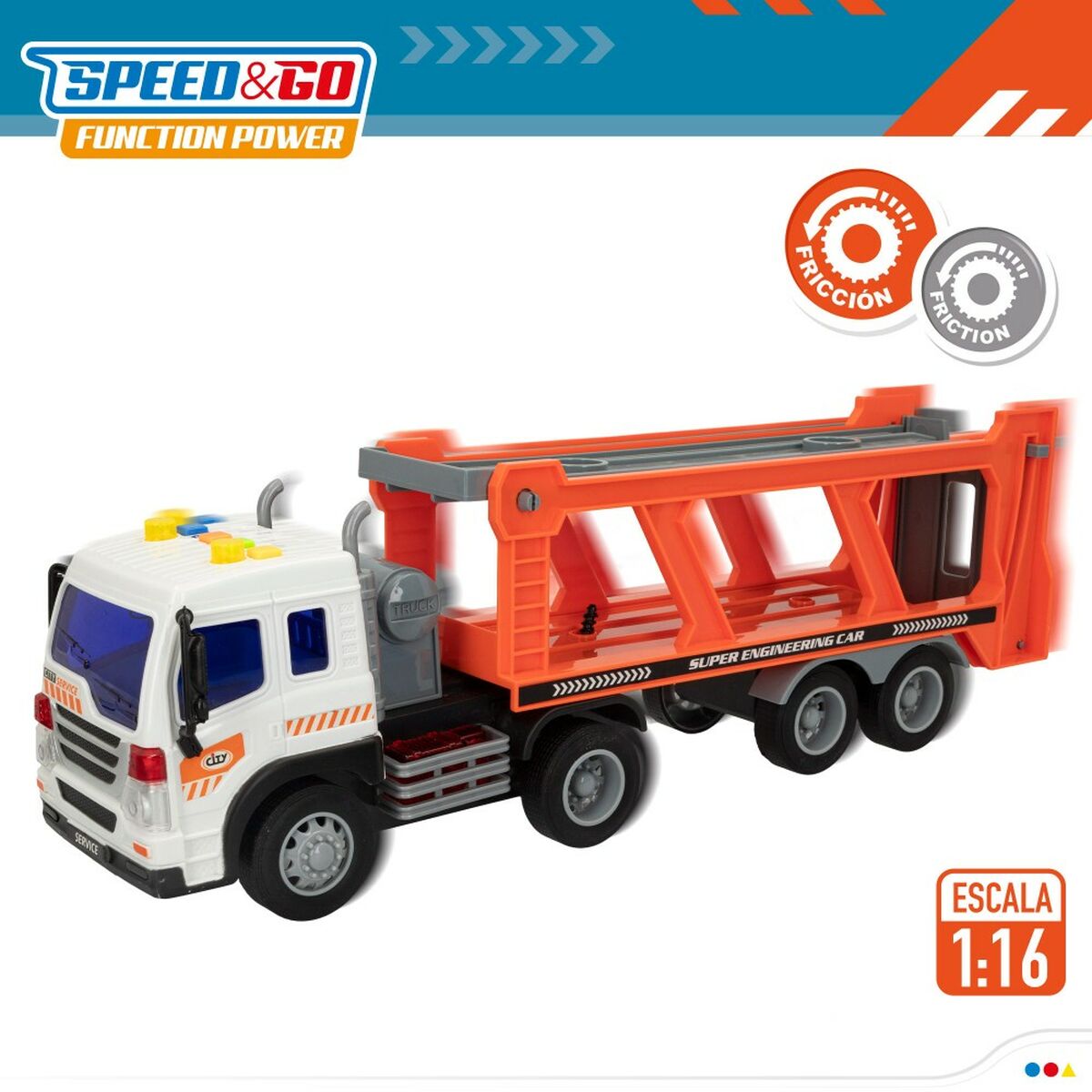 Camião Portaveículos e Carros de Fricção Speed & Go 37,5 x 12,5 x 10 cm (2 Unidades) - EcoNest