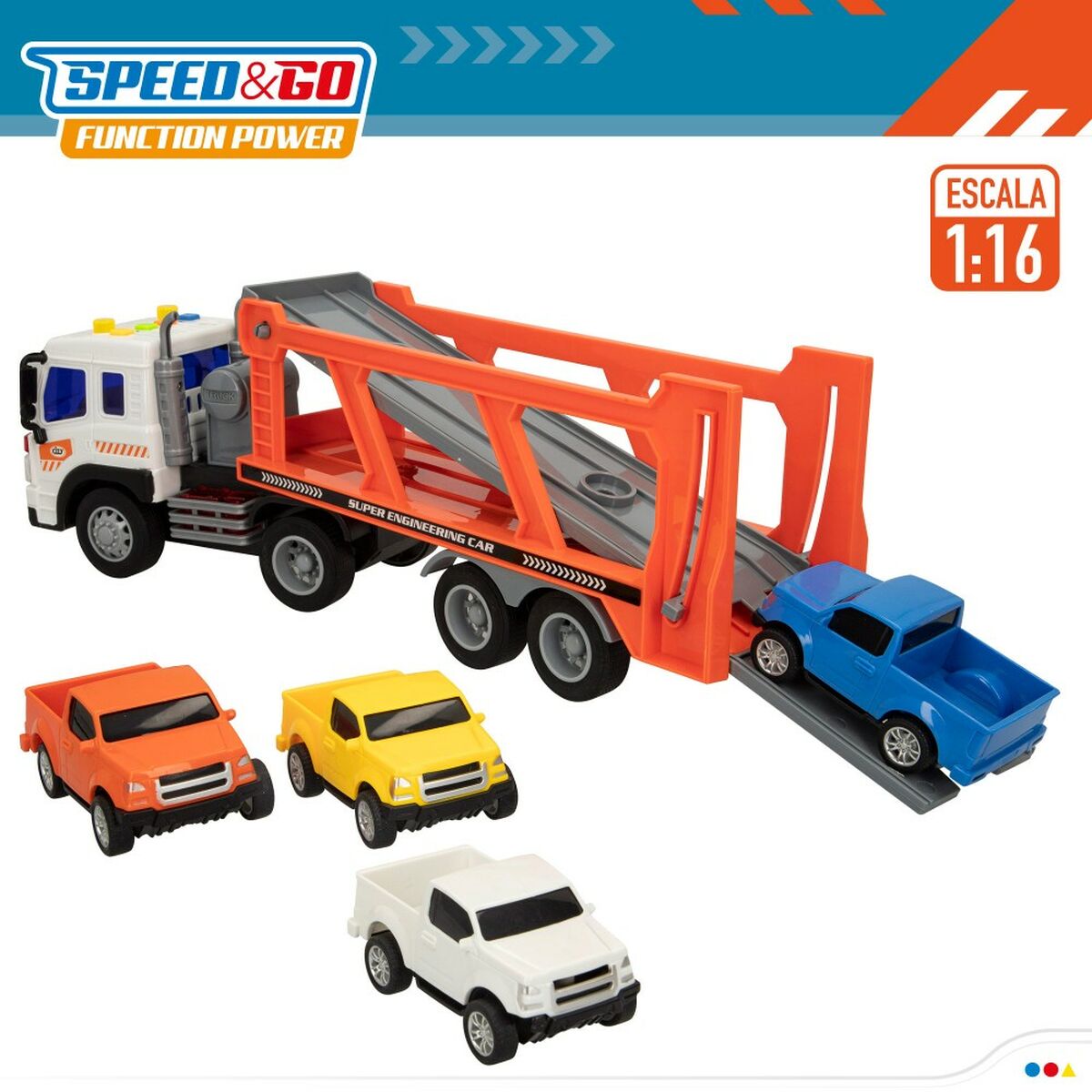 Camião Portaveículos e Carros de Fricção Speed & Go 37,5 x 12,5 x 10 cm (2 Unidades) - EcoNest