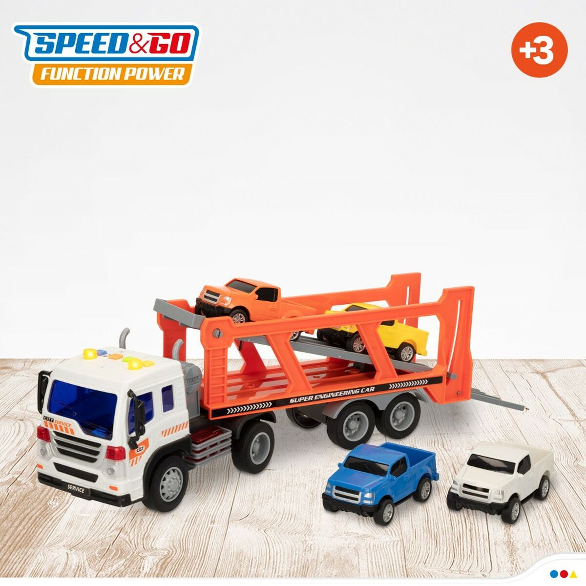 Camião Portaveículos e Carros de Fricção Speed & Go 37,5 x 12,5 x 10 cm (2 Unidades) - EcoNest