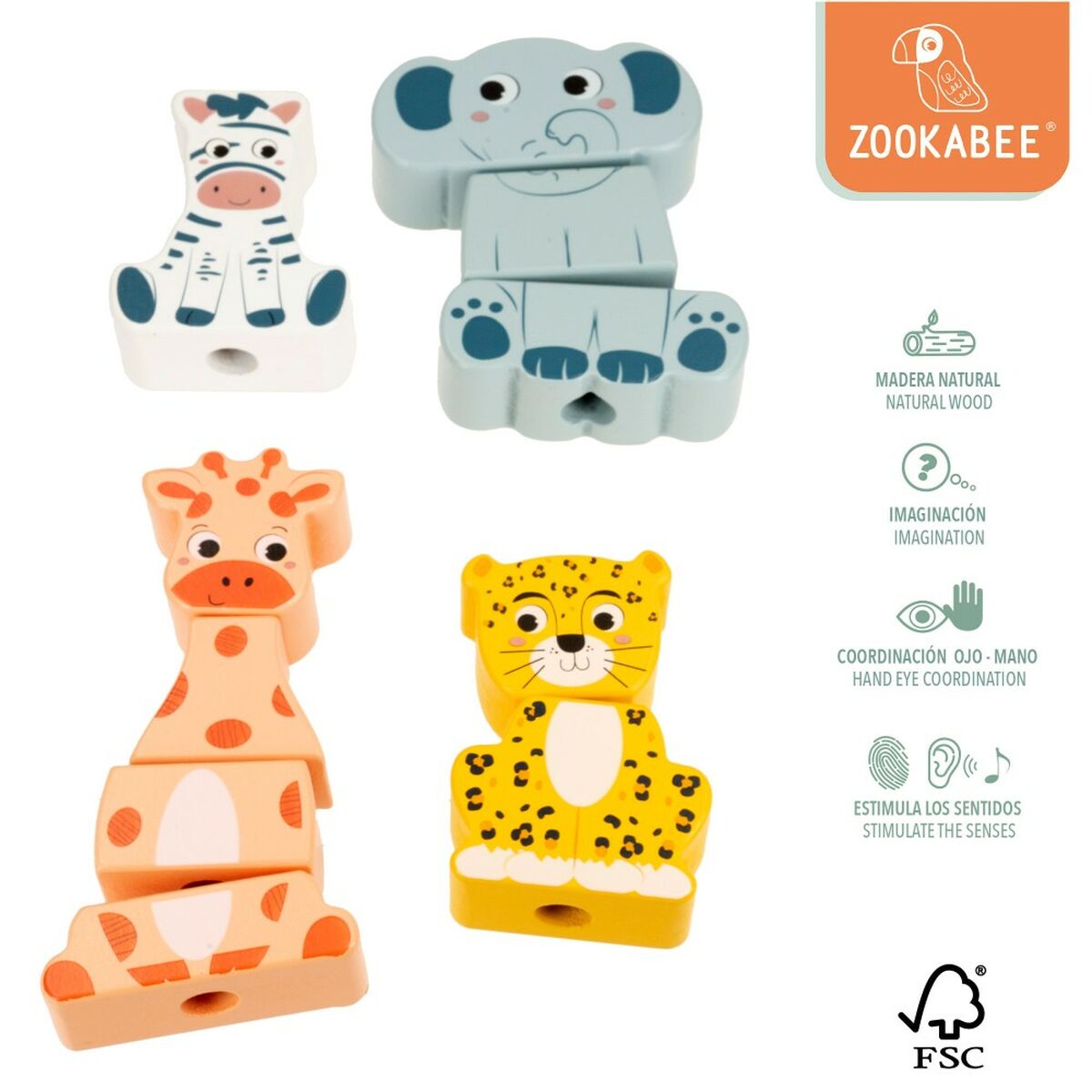 Jogo Educativo Woomax animais 25 x 22 x 10 cm (6 Unidades) - EcoNest